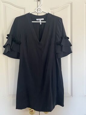 BCBGMaxAzria Black V-Neck Ruffle Sleeve Mini Dress